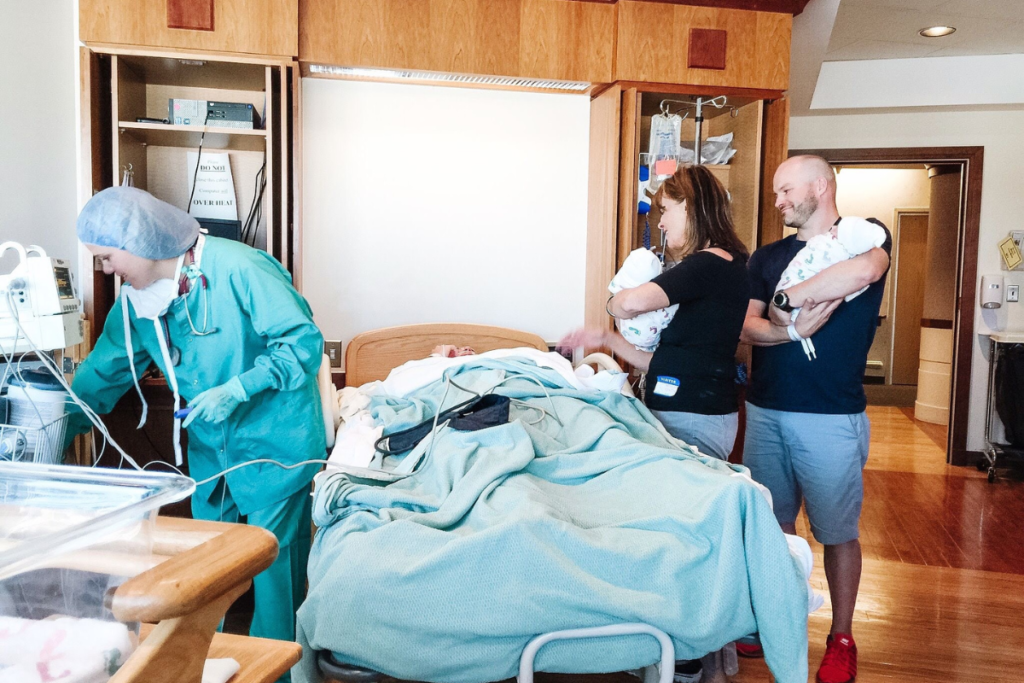 leaving the hospital with newborn twins